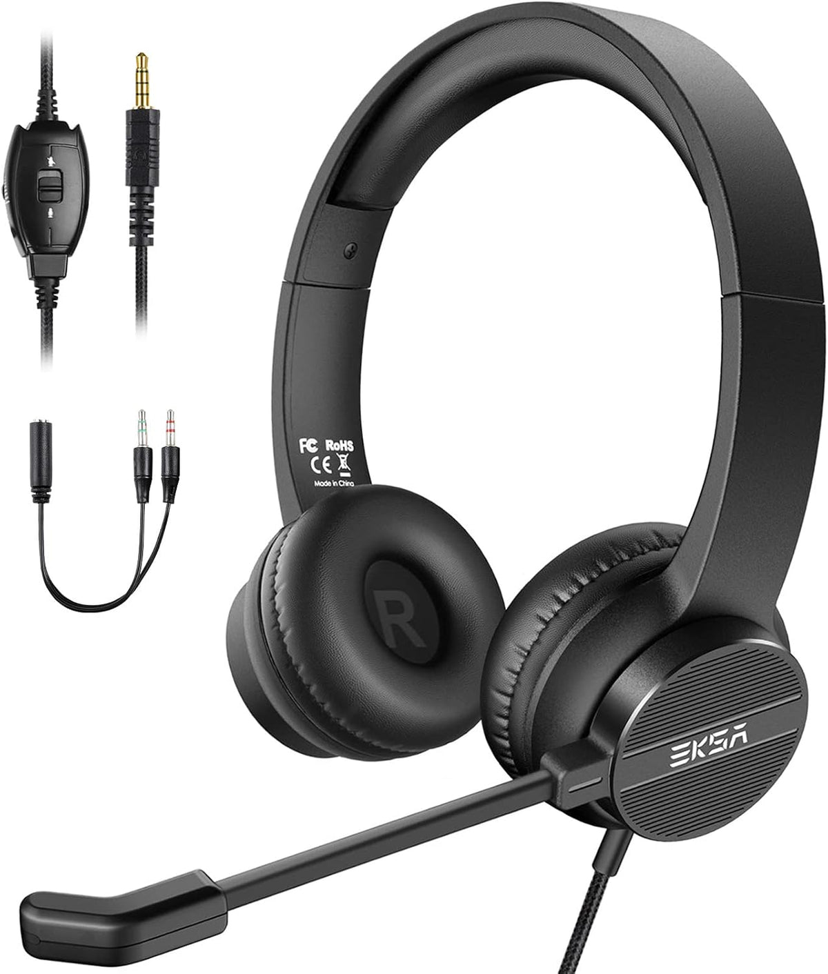 Auriculares con micrófono para laptop, auriculares con cable de 0.1...