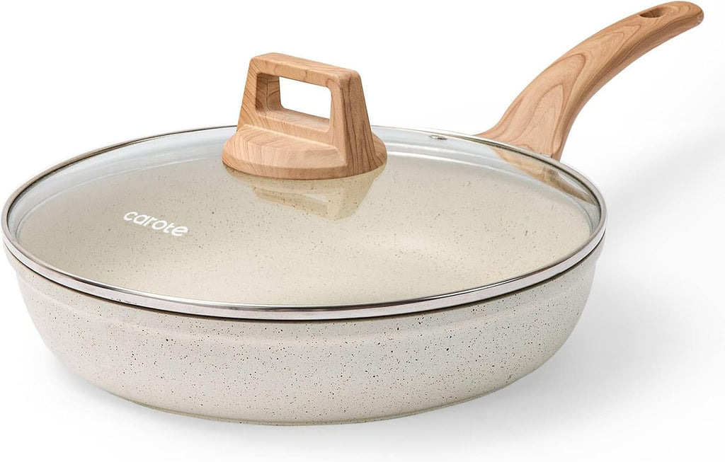 CAROTE Sartén antiadherente, sartén blanca crema de 8 pulgadas con...