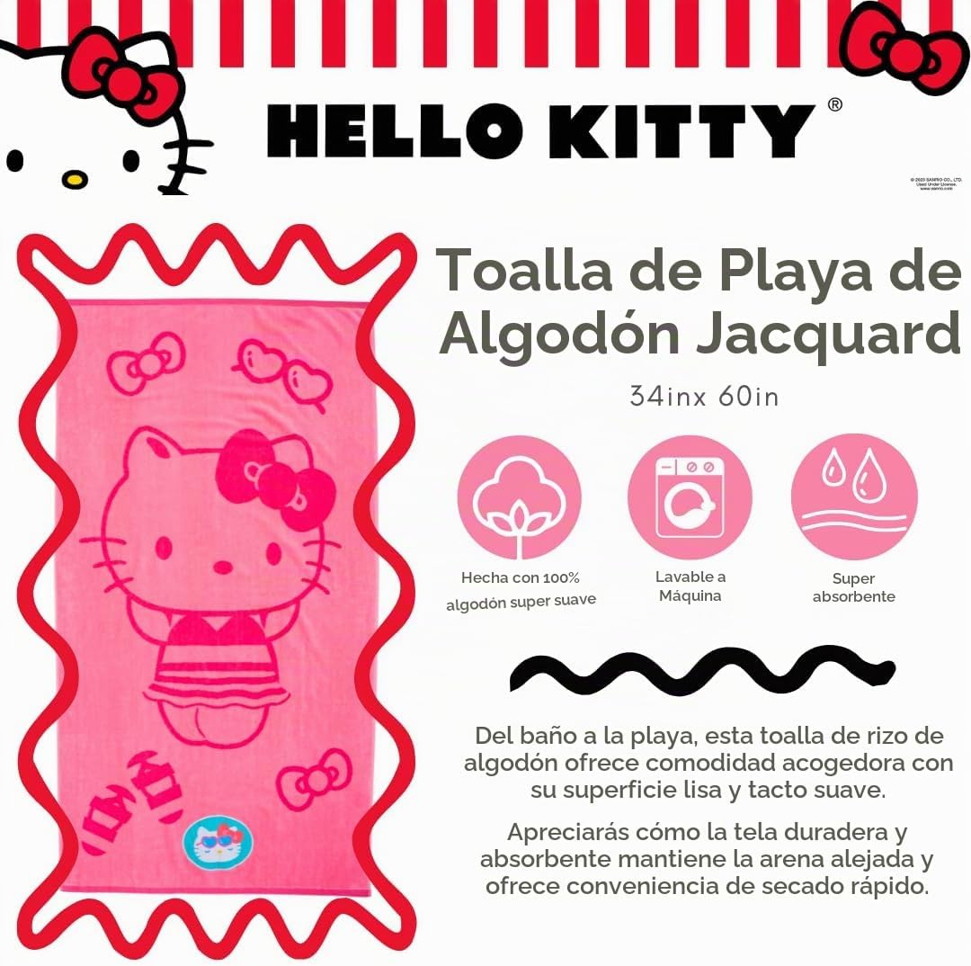 Franco Luxe Sanrio Hello Kitty - Toalla de baño de algodón de gran...