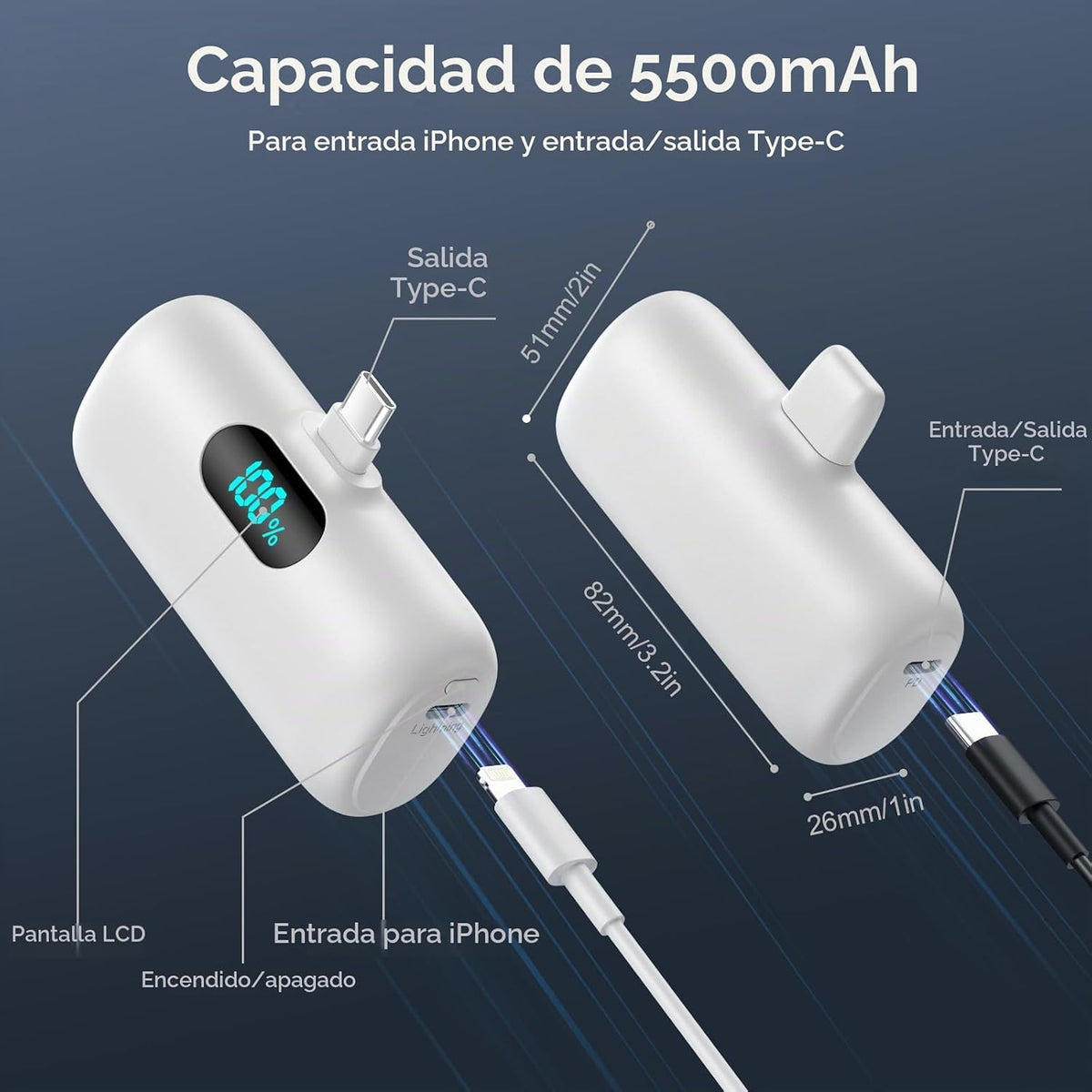 HETP Mini cargador portátil USB C, batería de carga rápida PD de 55...
