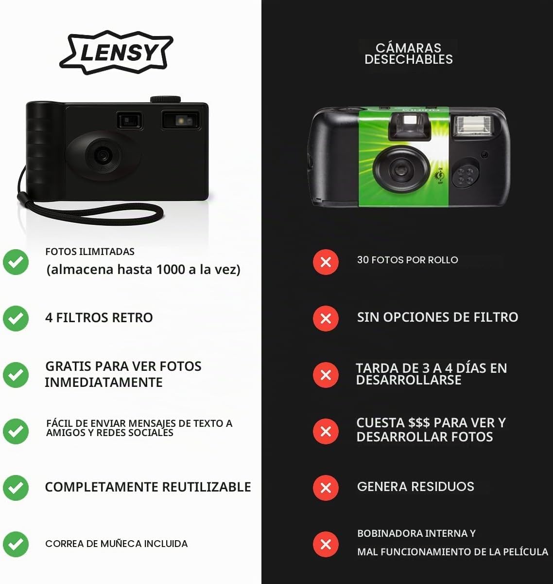 LENSY Cámara digital sin pantalla | Cuatro filtros integrados | Rec...