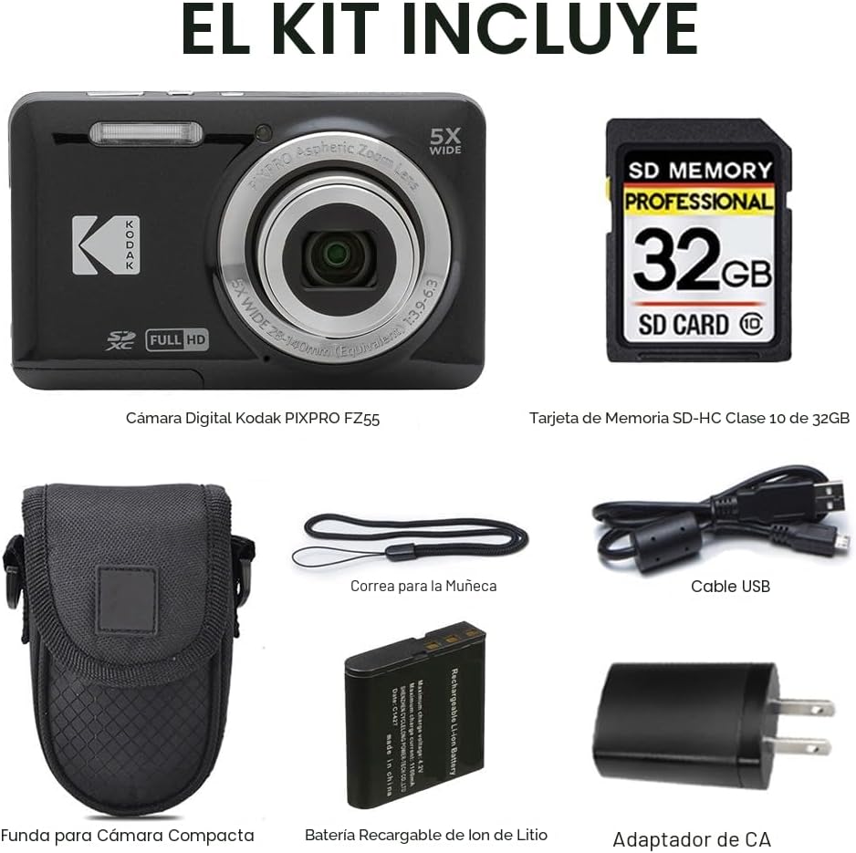 Kodak PIXPRO FZ55 - Cámara digital, punto y disparo compacto de 16...