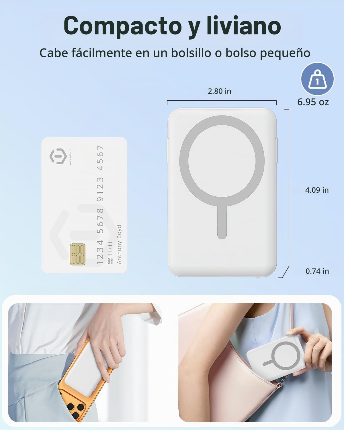 Gawegar para cargador portátil MagSafe, banco de energía magnético...