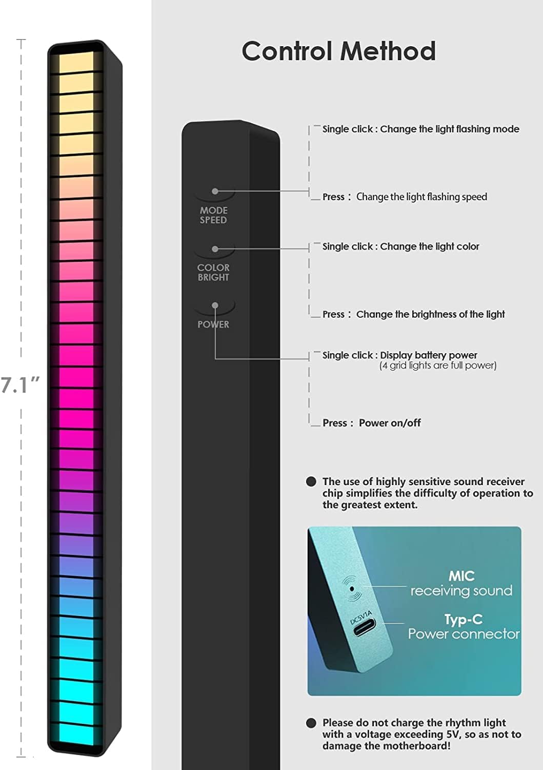 Soulpunk RGB Luz de control de sonido recargable, luces de ritmo mu...