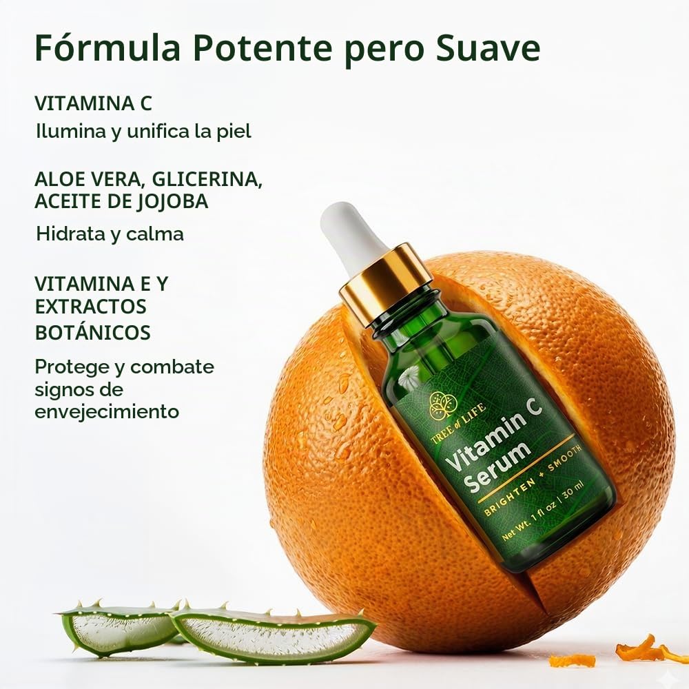 Suero de Vitamin C para cara con ácido hialurónico, anti envejecimi...
