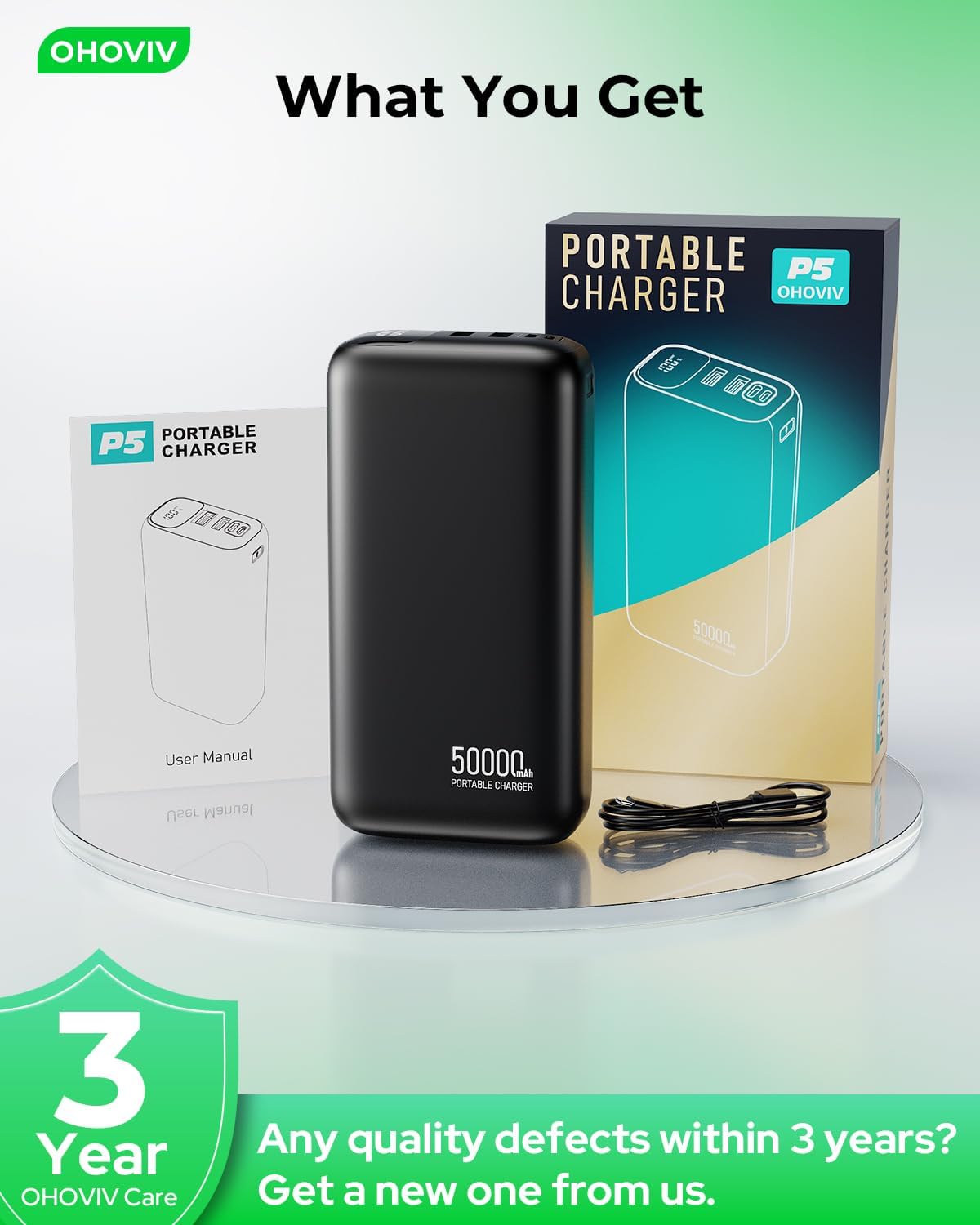 OHOVIV Cargador portátil Power Bank 50000mAh, batería PD 22.5W | Ca...