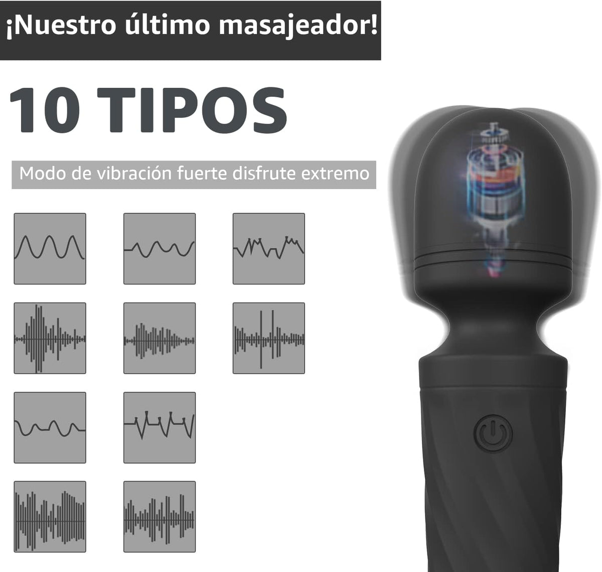KINGWAND - Mini varita masajeadora impermeable, 10 vibraciones (negro)