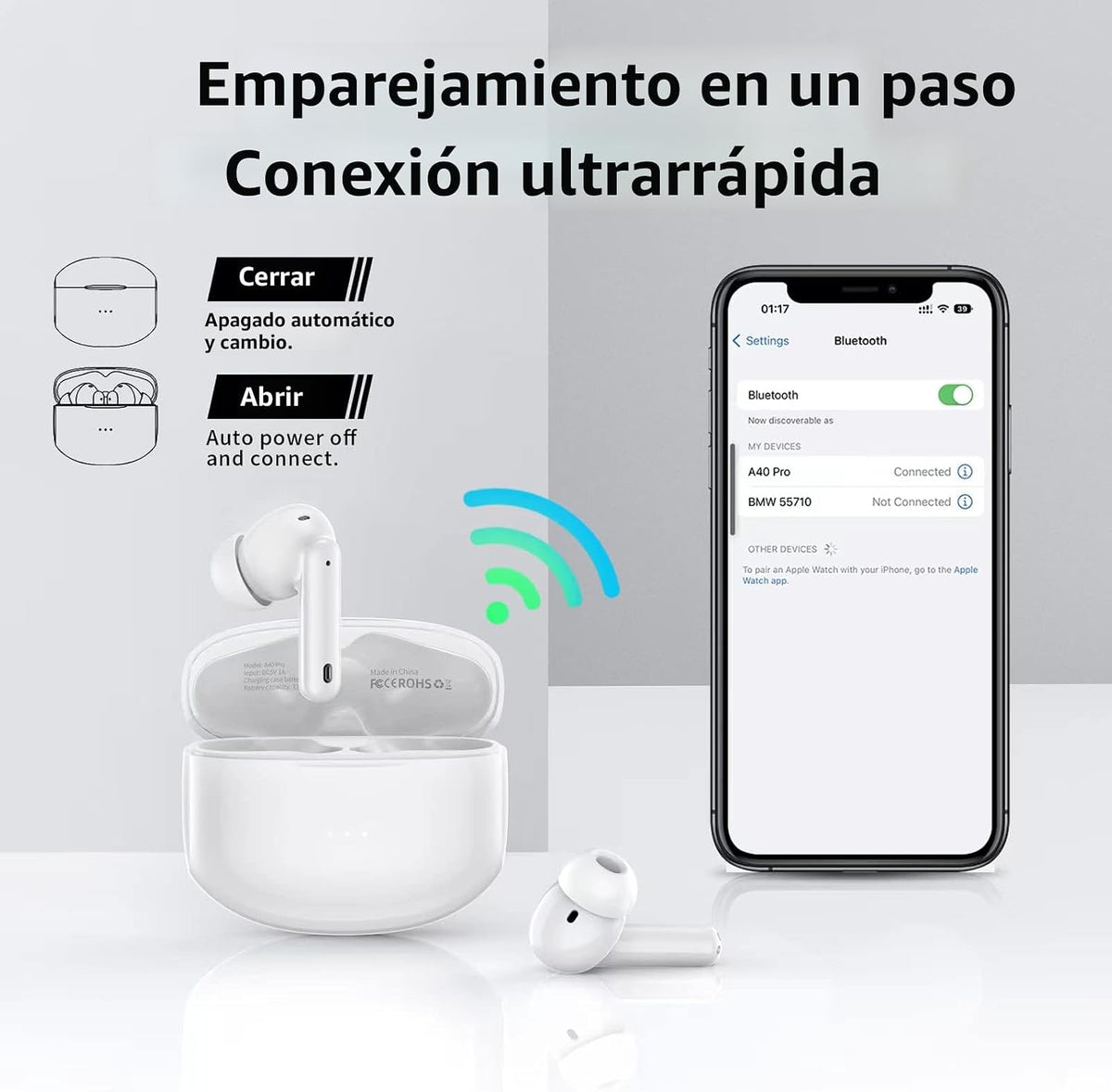 XIAOWTEK Auriculares inalámbricos A40 Pro, auriculares Bluetooth de...