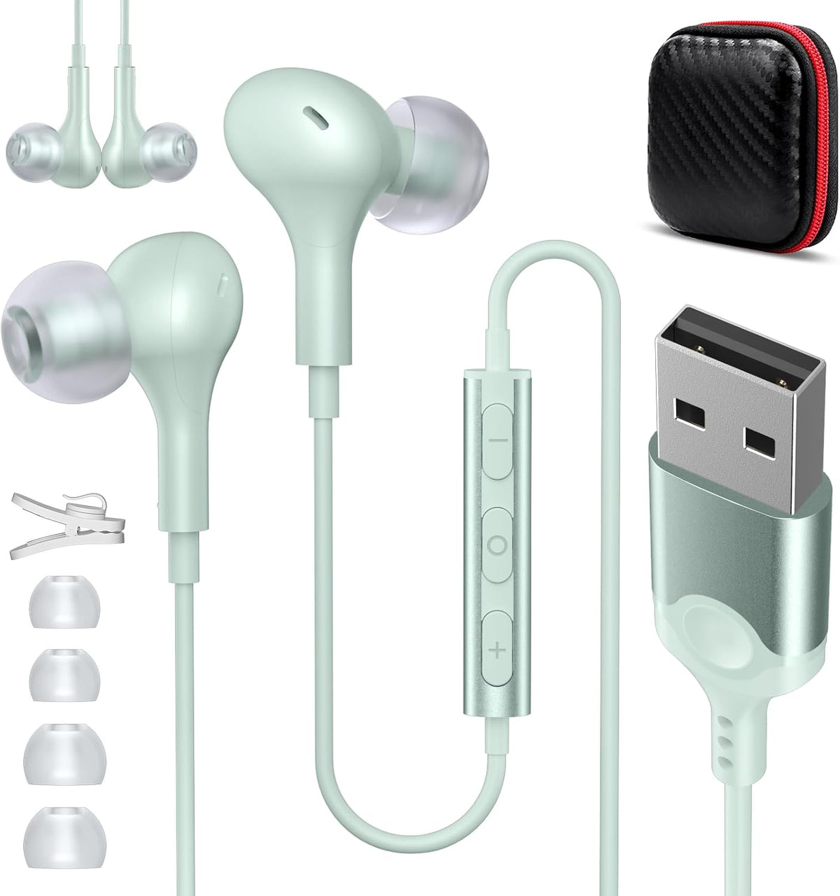 ASKUBSKU Auriculares USB con cable con micrófono para PC de 7.5 pie...
