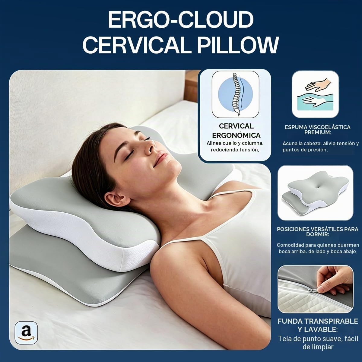 WKEFF Almohada cervical para aliviar el dolor de cuello, diseño hue...
