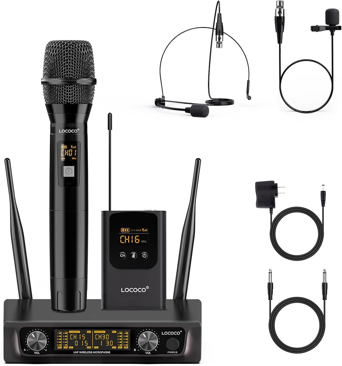 Conjunto de sistema de micrófono inalámbrico UHF: micrófonos de sol...