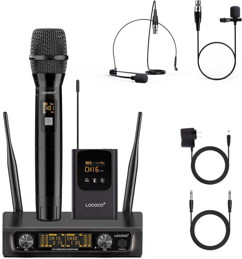 Conjunto de sistema de micrófono inalámbrico UHF: micrófonos de sol...