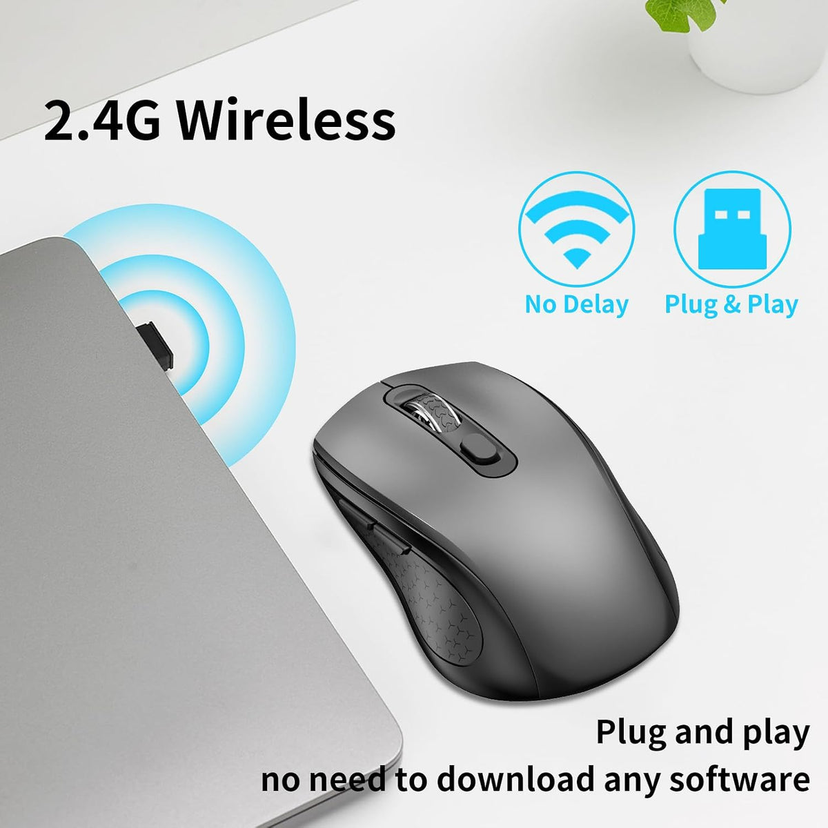 Ratón Inalámbrico Ergonómico, Ratón con Botones Laterales, 2400 DPI...