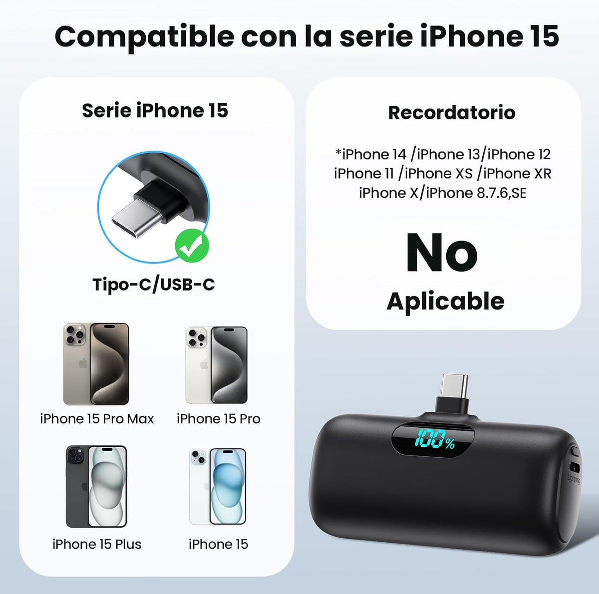 Mini cargador portátil USB C, batería mejorada de carga rápida PD d...
