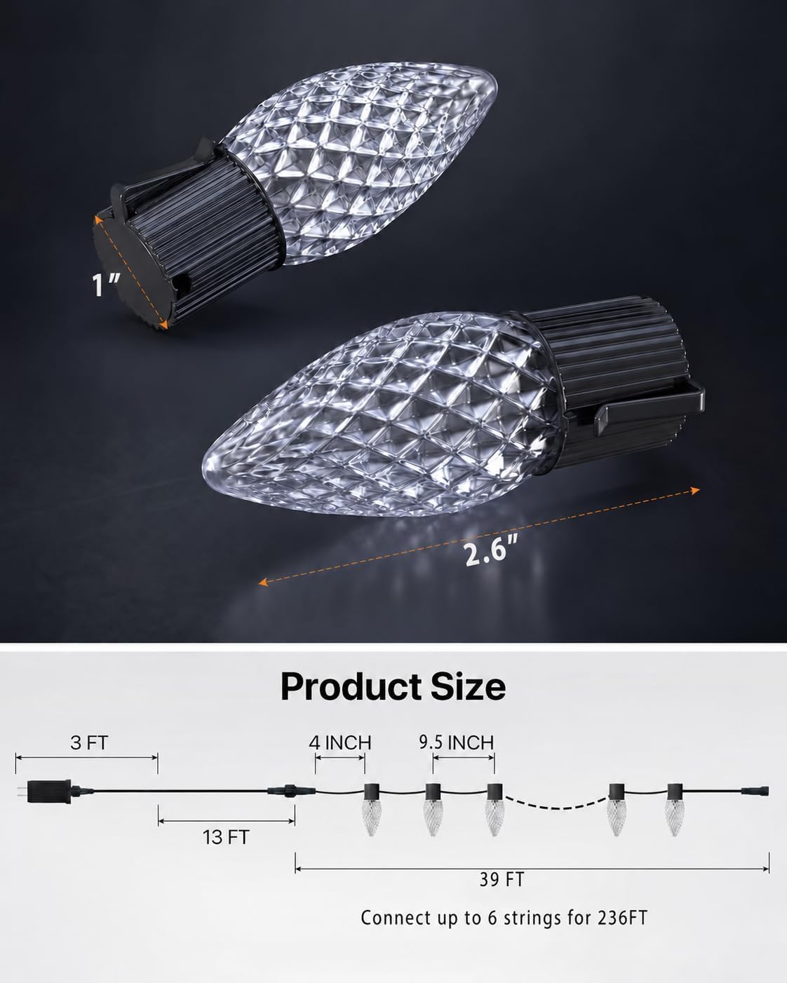 39FT 50LED Smart C9 luces de Navidad al aire libre, luz de cadena R...