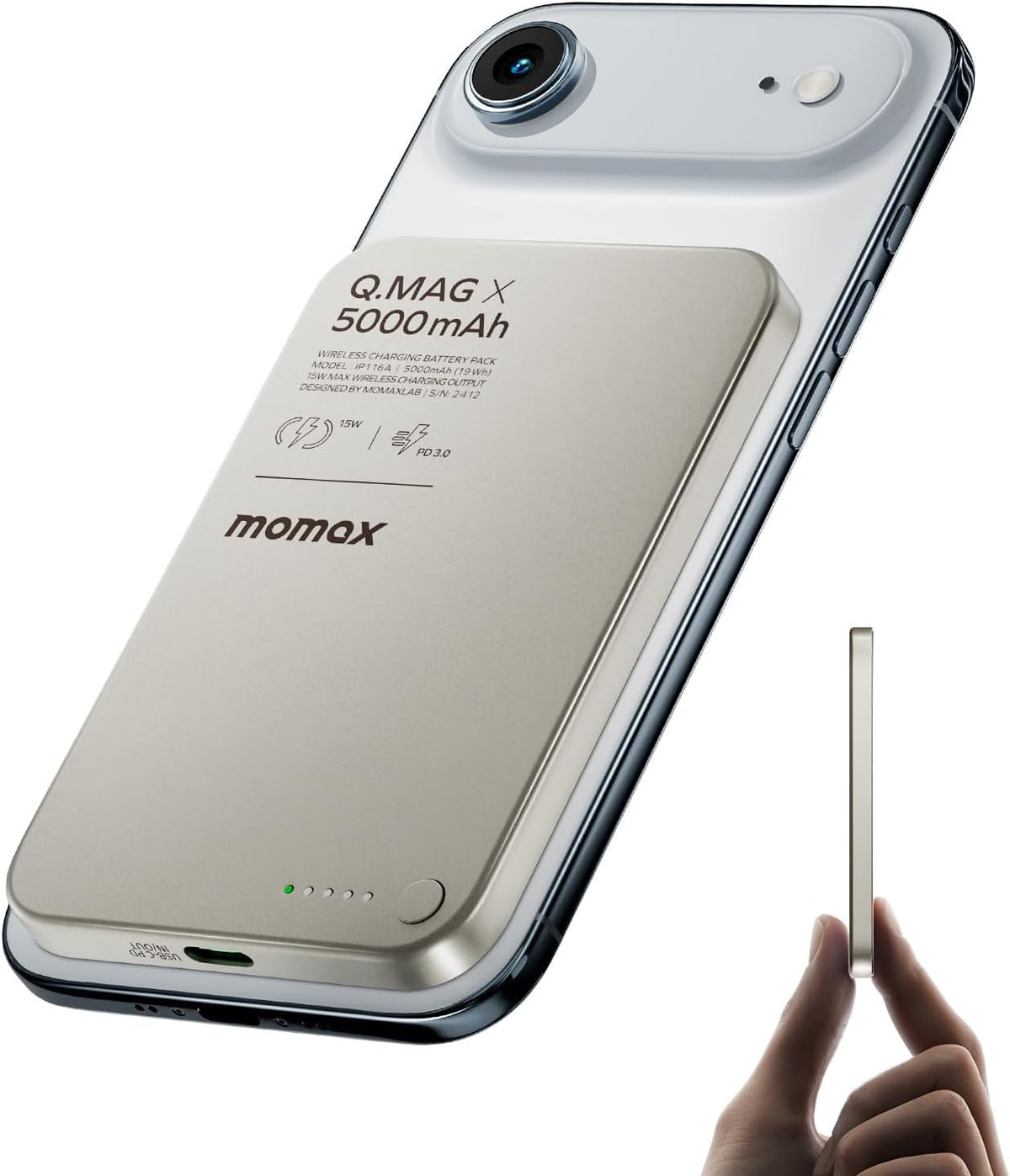 MOMAX Banco inalámbrico magnético del poder, 5000mAh delgado 0,3...
