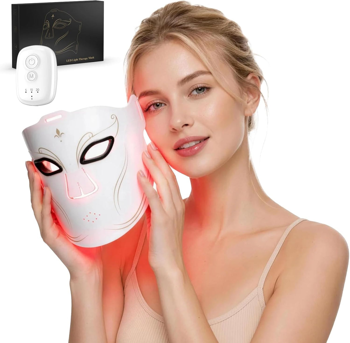 Terapia de luz de máscara facial LED, máscara de luz roja de silico...