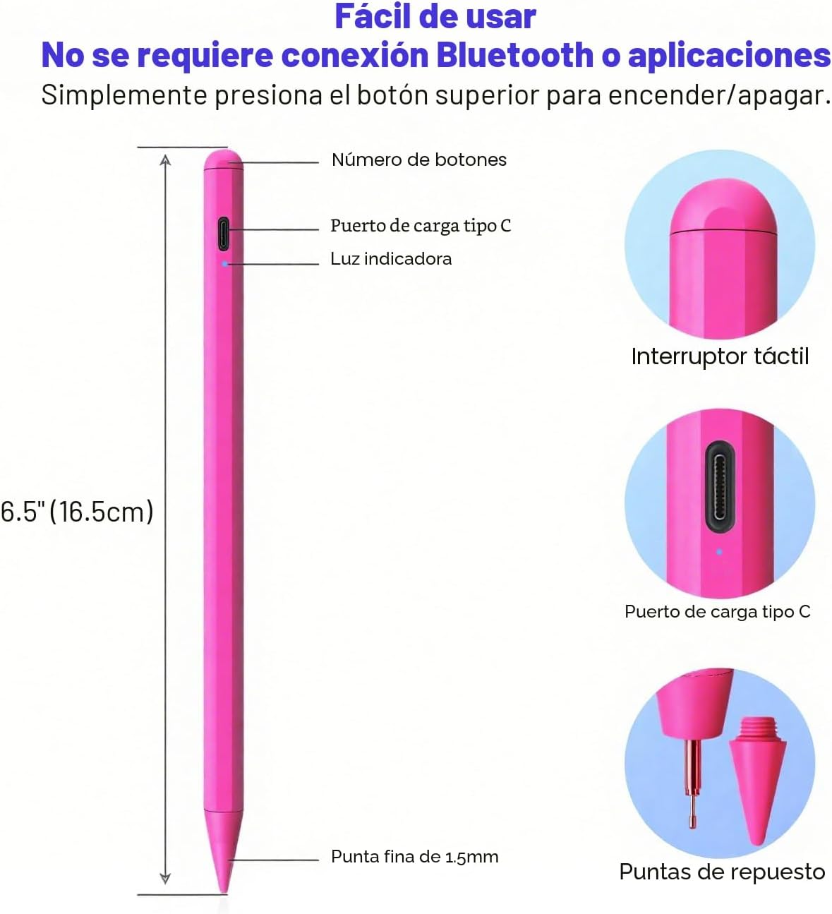 Lápiz capacitivo para iPad A16 11ª\/10ª con rechazo de palma y carg...
