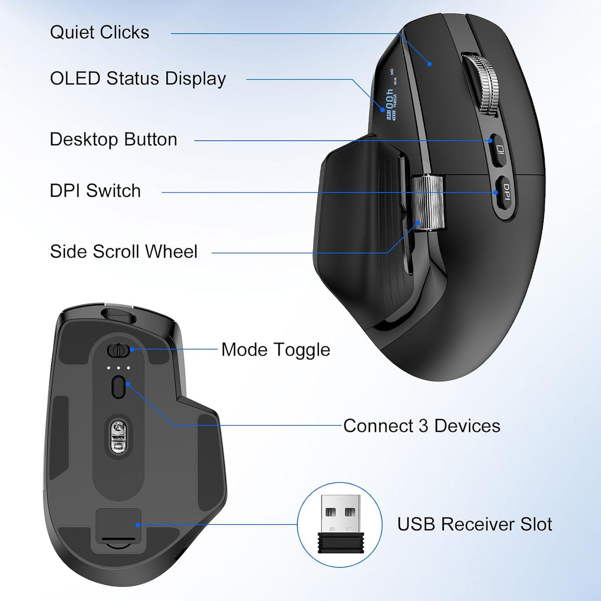 TSQQST Ratón inalámbrico para laptop, mouse ergonómico de computado...