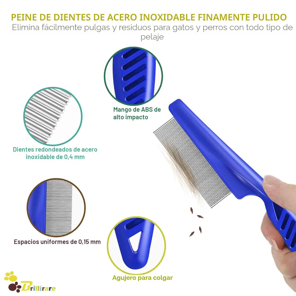 BRILLIRARE Paquete de 4 peines para piojos de pulgas, peines de ace...