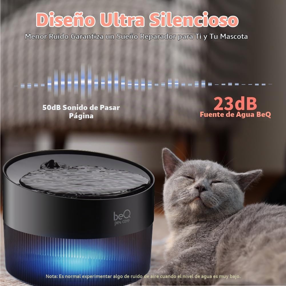 beQ Fuente de agua para gatos, dispensador de agua ultra silencioso...