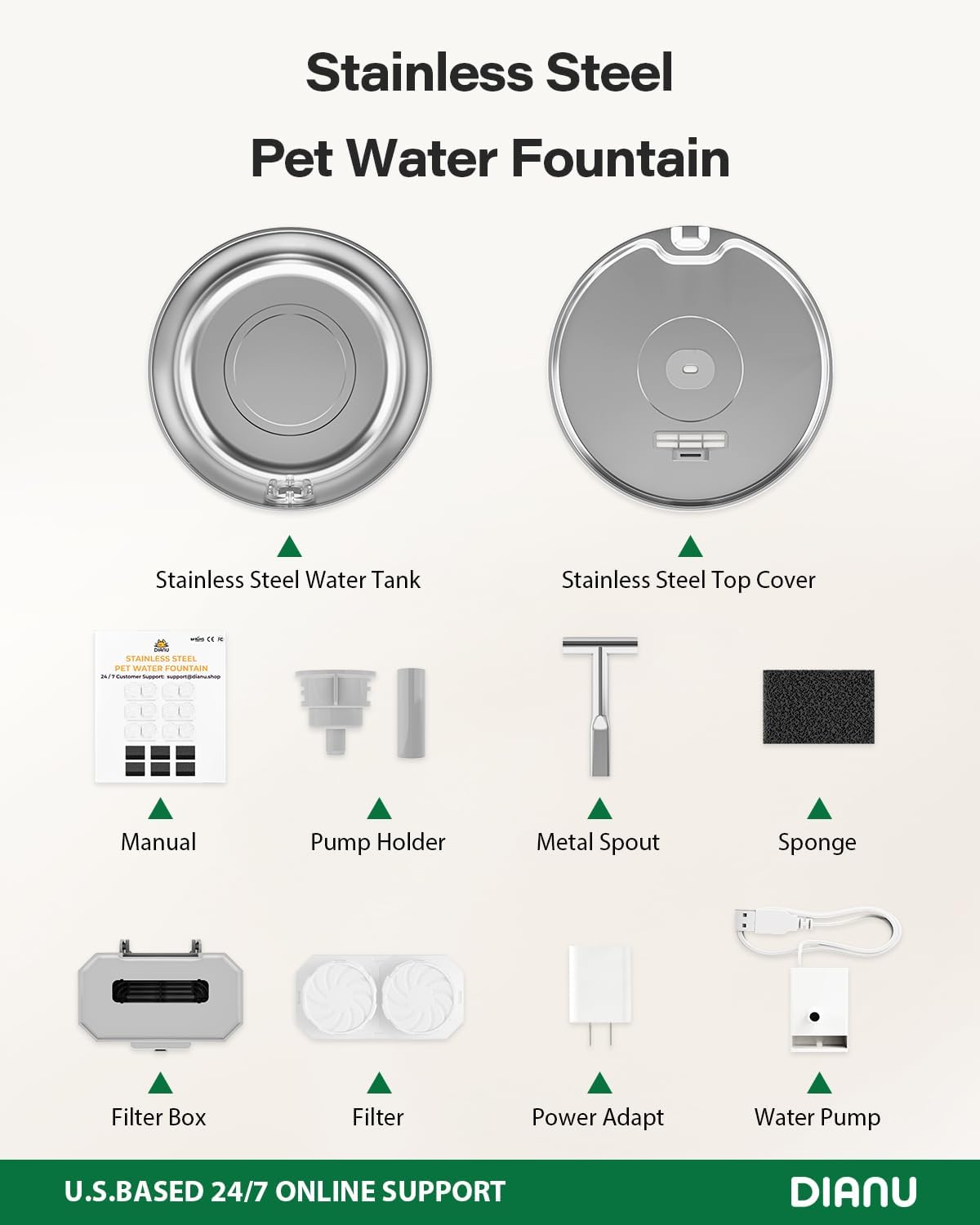 Fuente de agua para gatos de acero inoxidable, fuente de agua para...