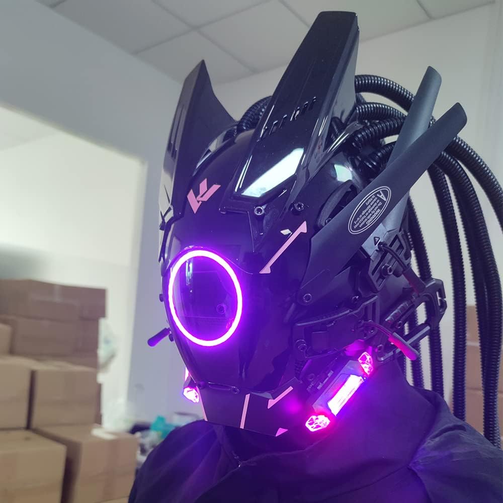KYEDAY Máscara punk cosplay para hombres, luz redonda con trenzas m...