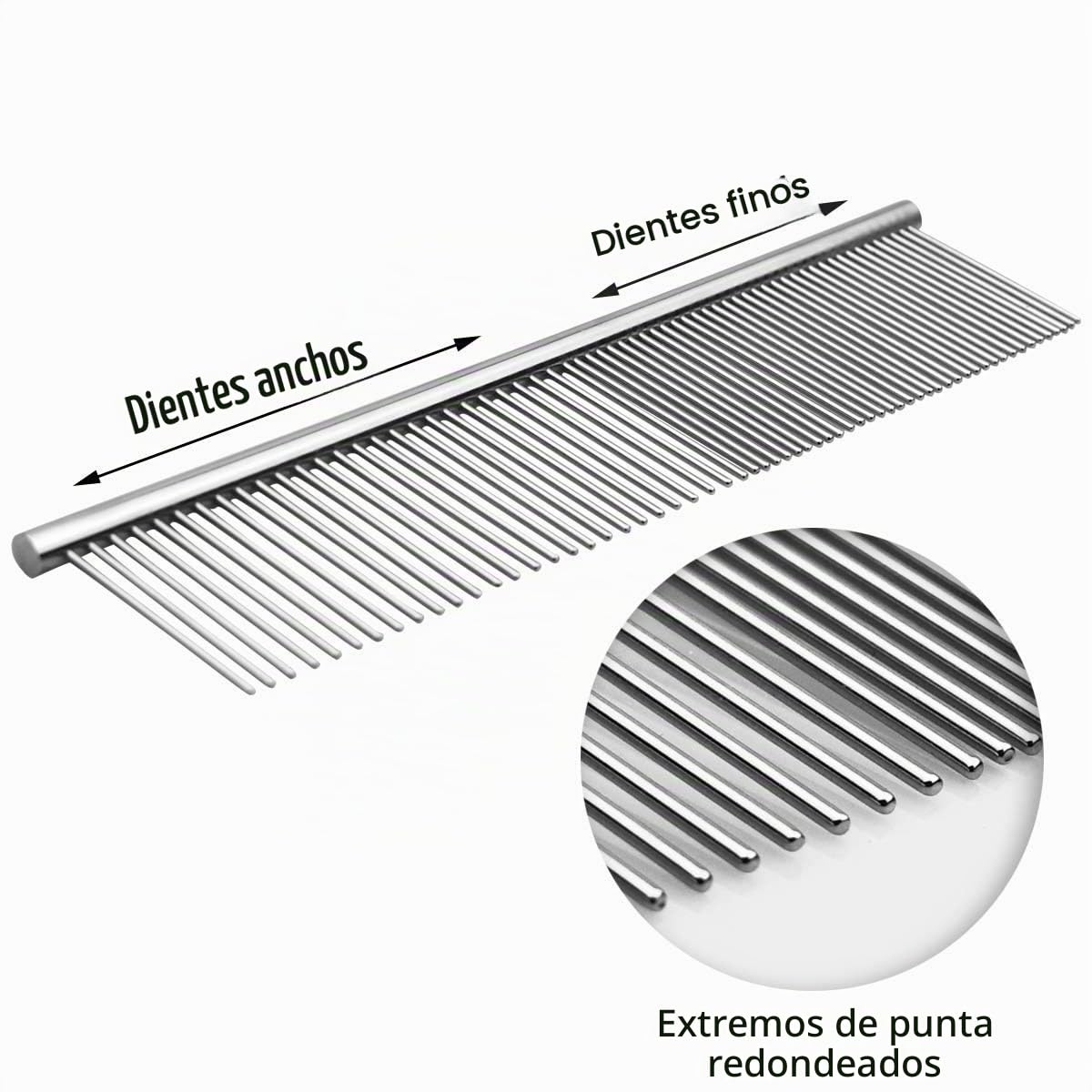 Peine de acero inoxidable para mascotas con extremos redondeados, h...