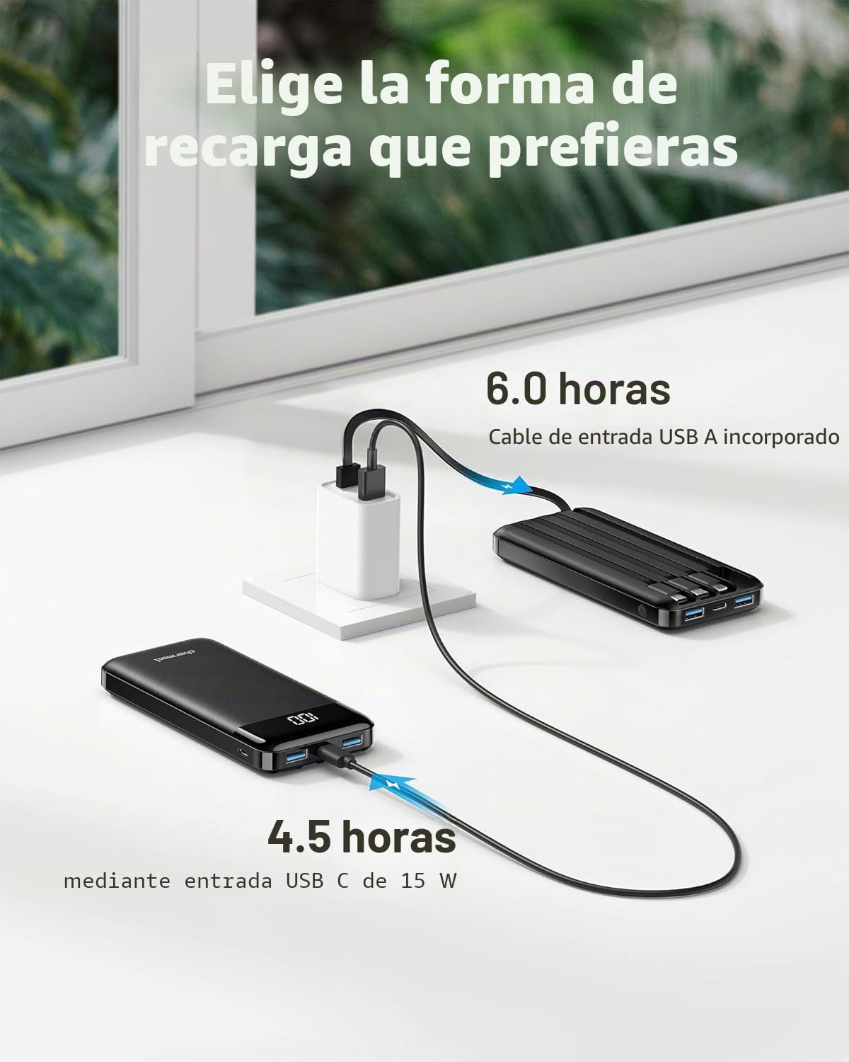 charmast Cargador portátil con 4 cables integrados reforzados | 100...