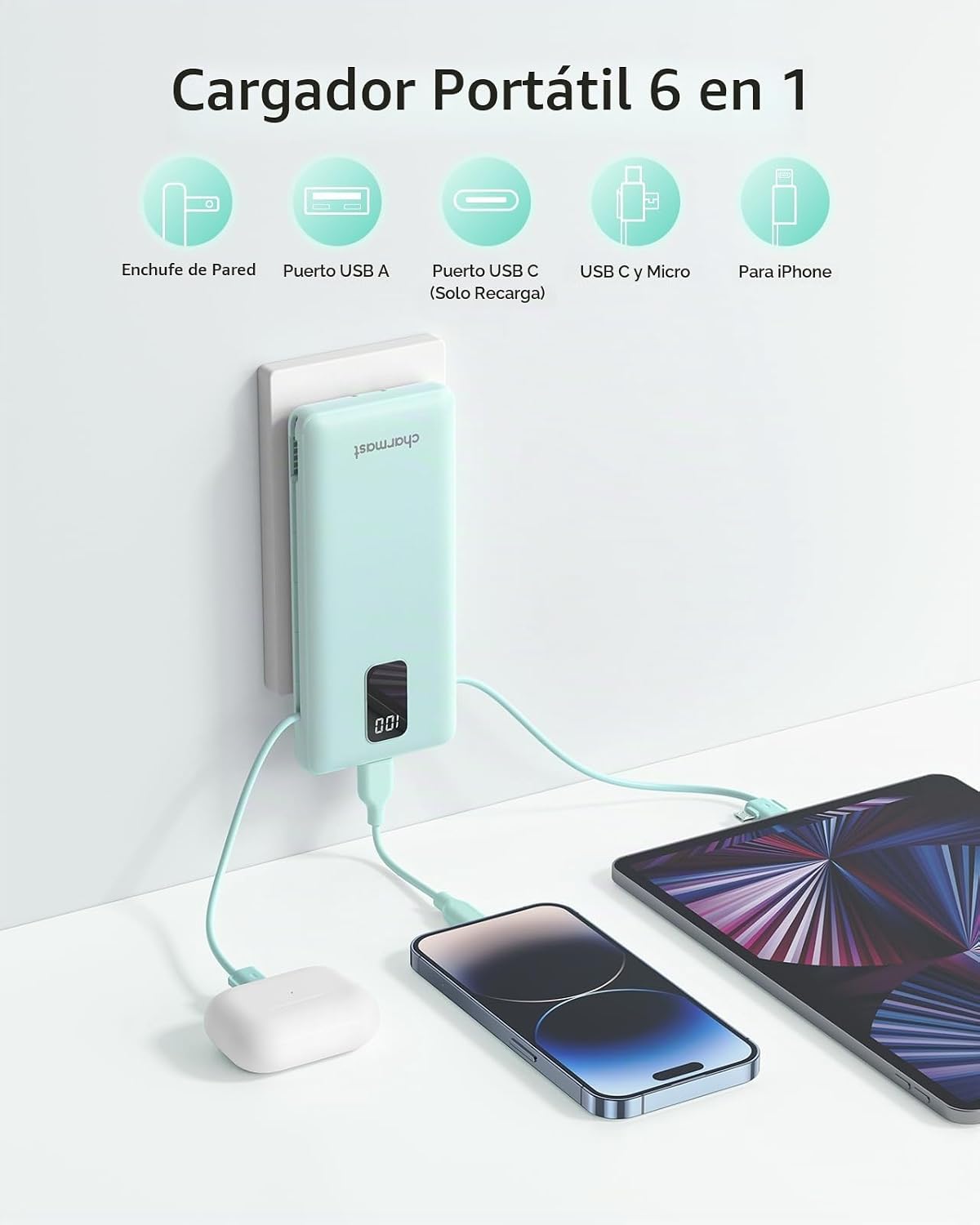 charmast Banco portátil 10000mAh del poder del cargador con el ench...