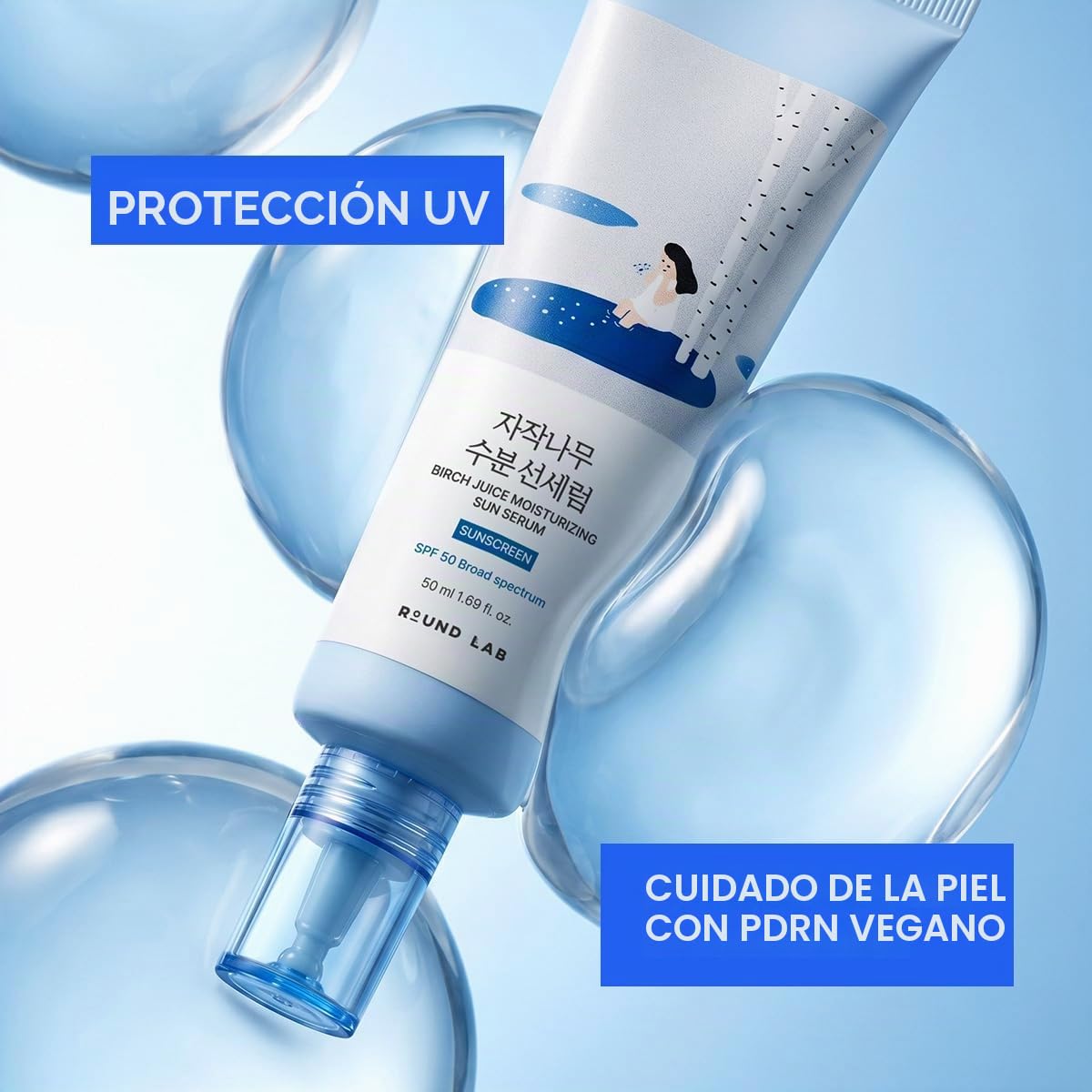 ROUND LAB Suero solar hidratante de jugo de abedul SPF 50, 1.69 Fl...