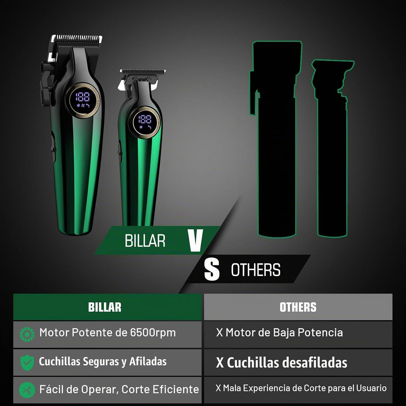 BILLAR Cortadora de pelo profesional para hombres, kit de corte de...