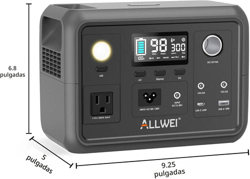 ALLWEI Estación de energía portátil 300W, 256Wh generador solar LiF...