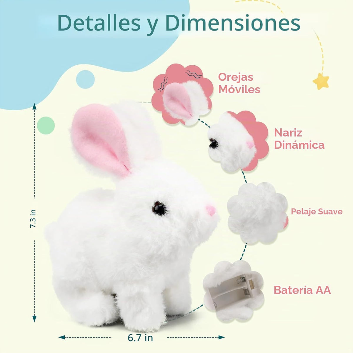 Oeofuzep Hopping Walking Bunby - Juguete realista de conejo con son...