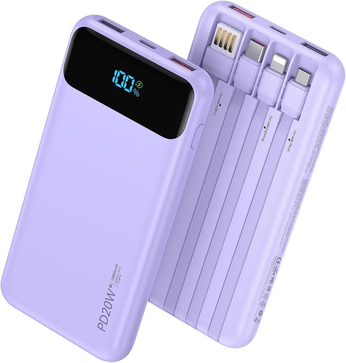 Nusyddy Cargador portátil de 10000 mAh con 4 cables incorporados y...