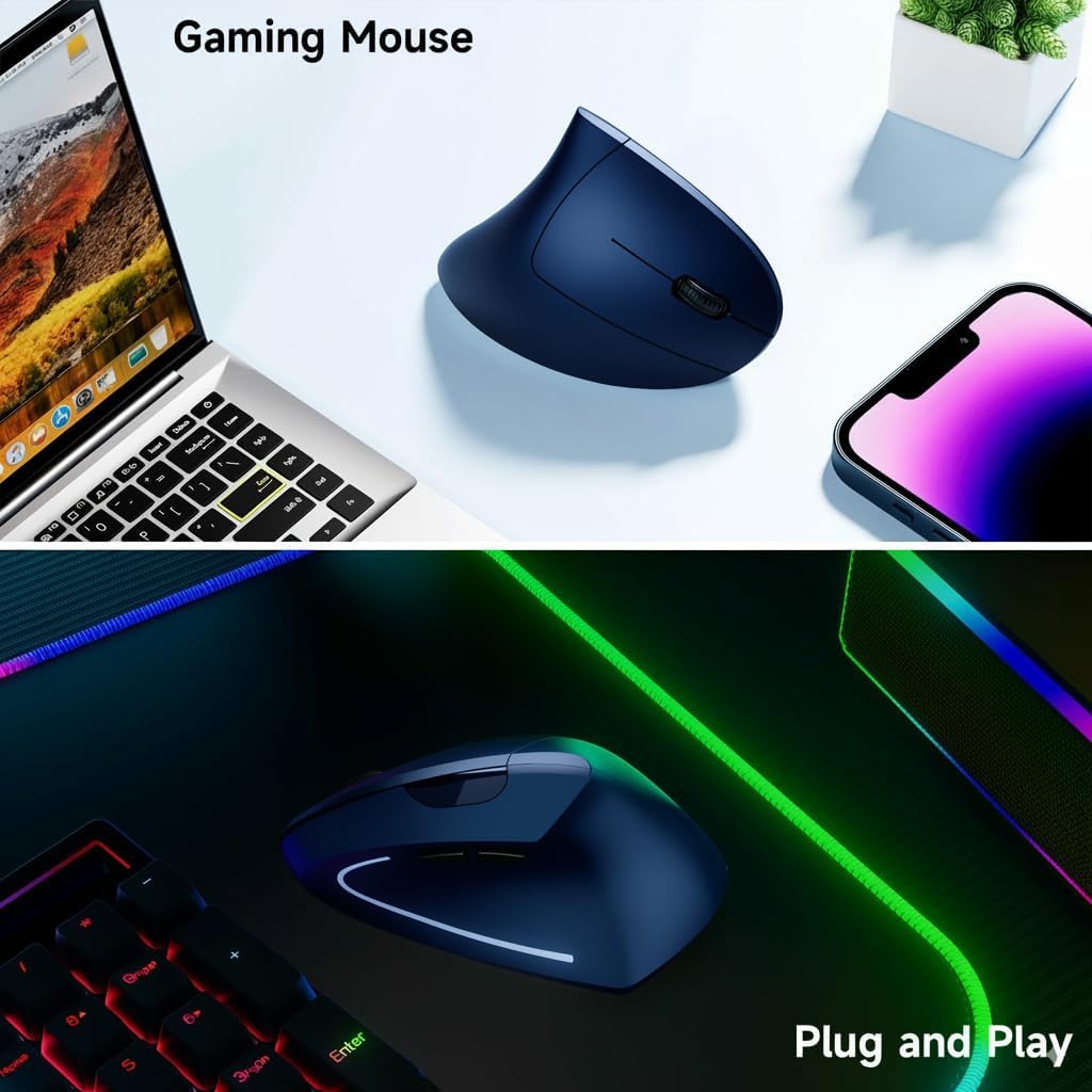 tlkawzy Ratón inalámbrico vertical ergonómico, mouse óptico de 2.4...