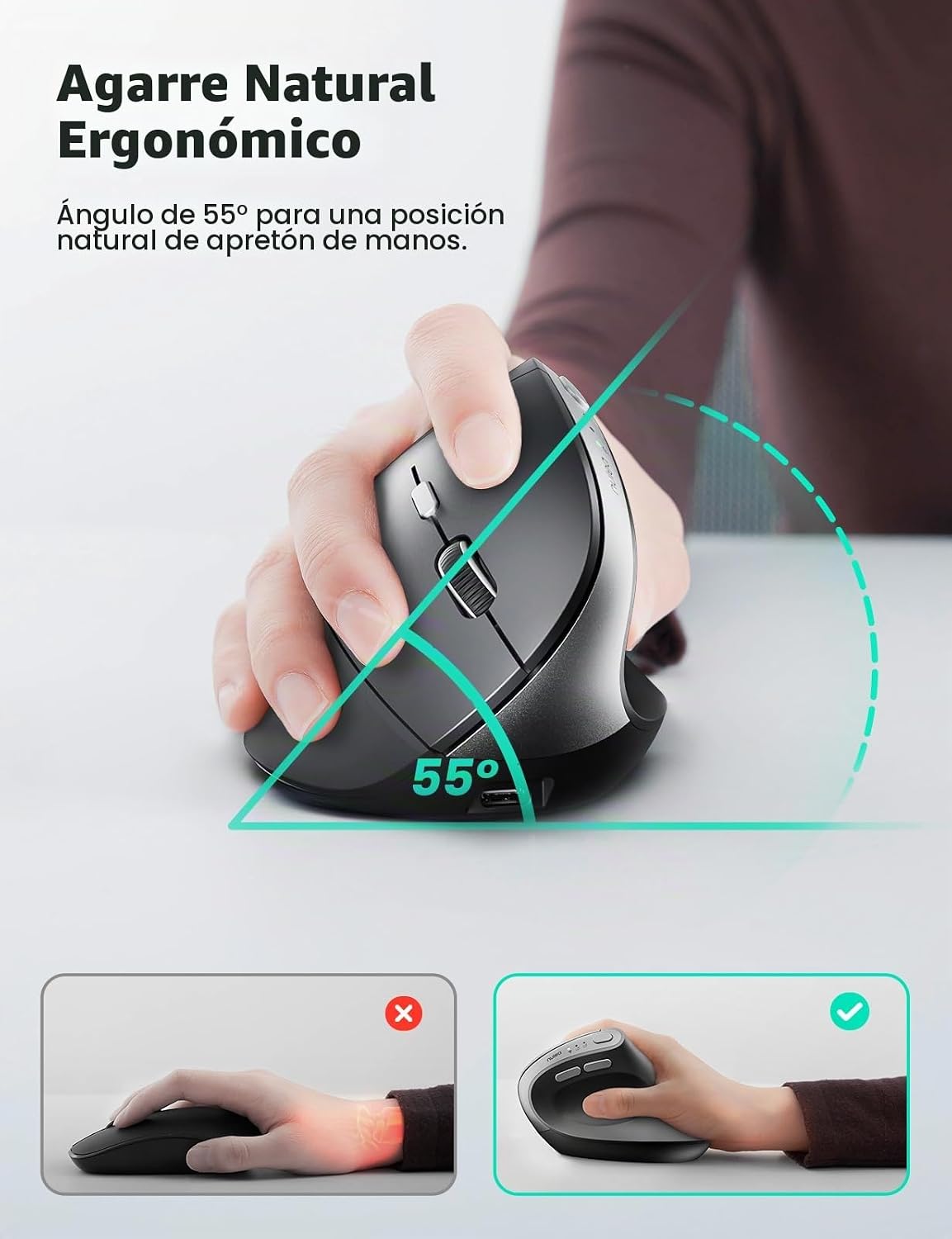 Ratón inalámbrico vertical ergonómico Nulea con clic silencioso y |...