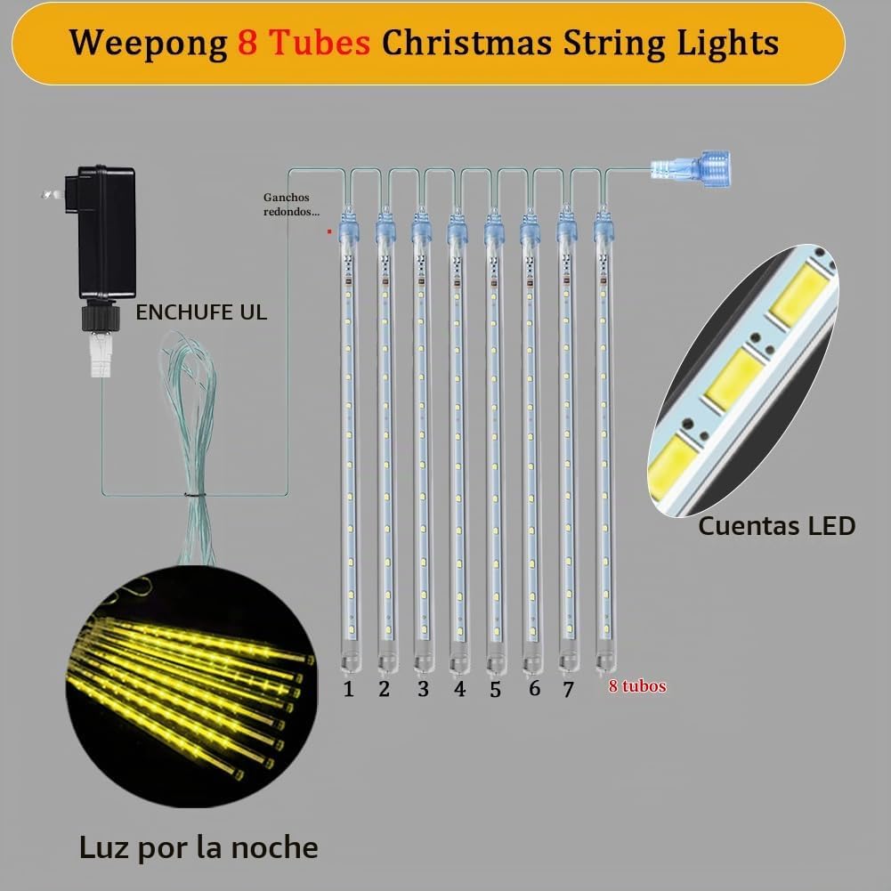 Weepong Luces de Navidad al aire libre de lluvia de meteoritos de 1...