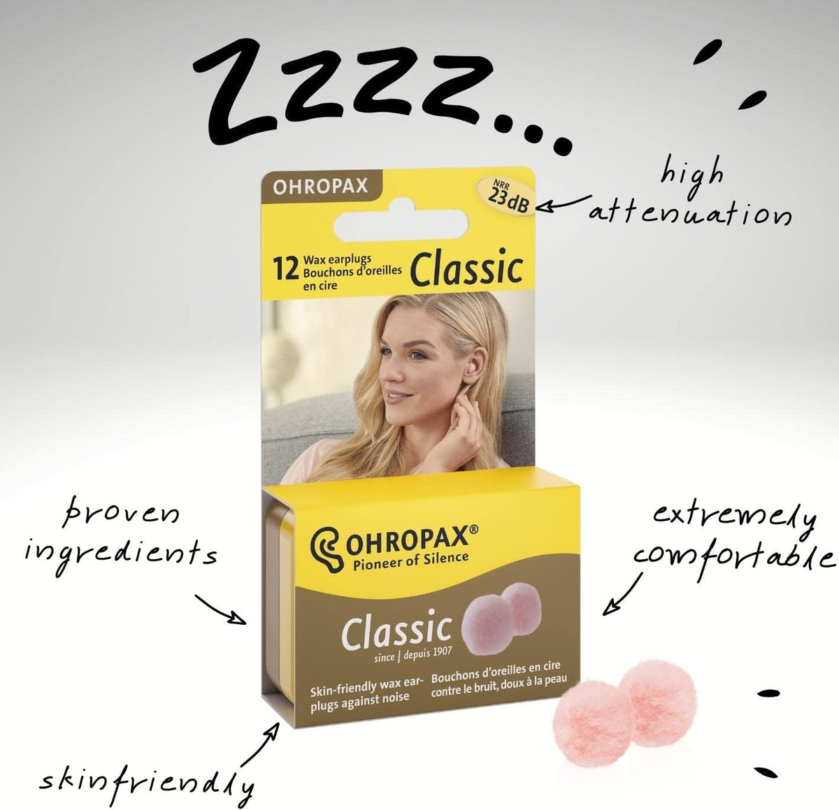 Ohropax Tapones reutilizables de algodón\/cera para los oídos \u201...