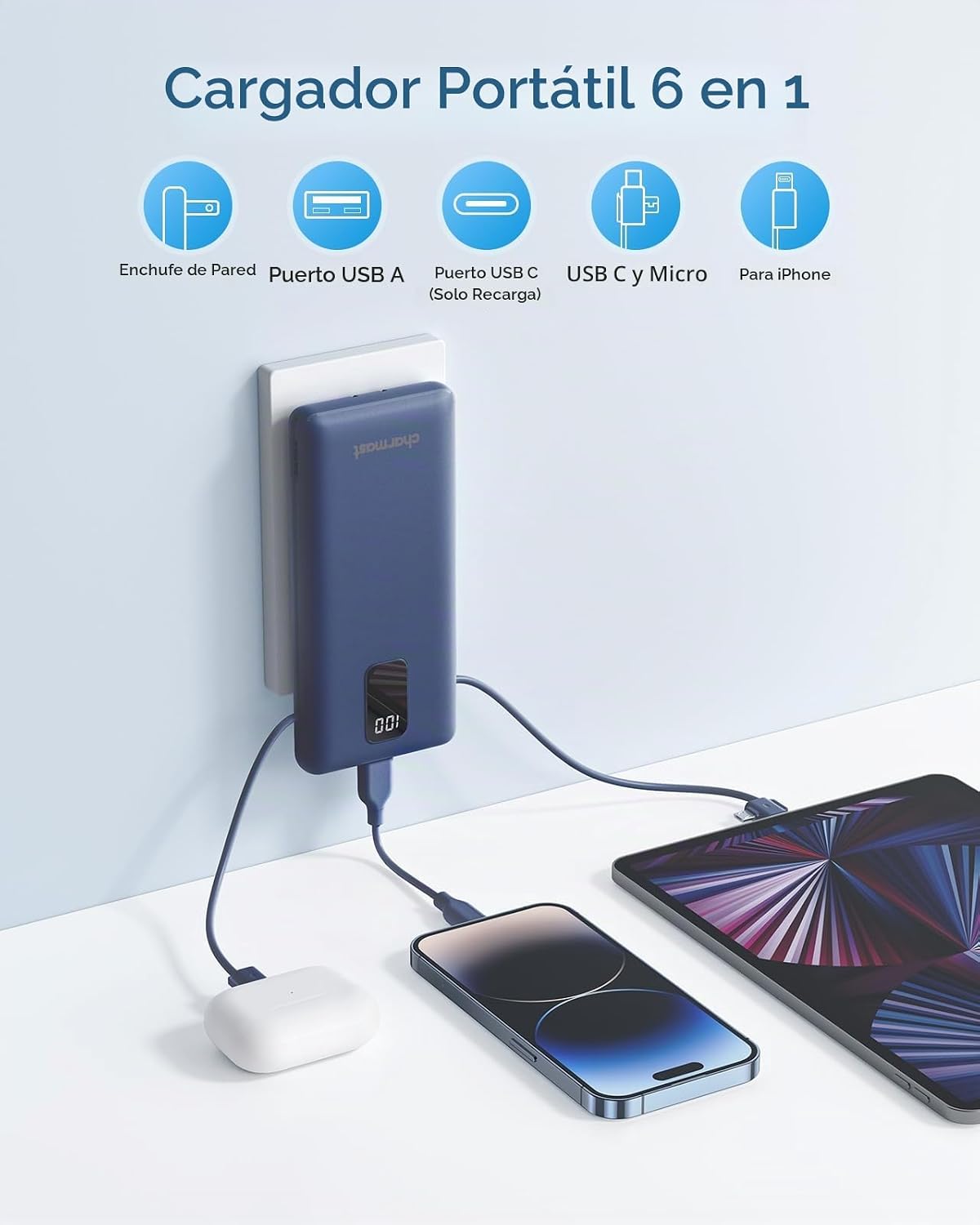 charmast Banco portátil 10000mAh del poder del cargador con el ench...