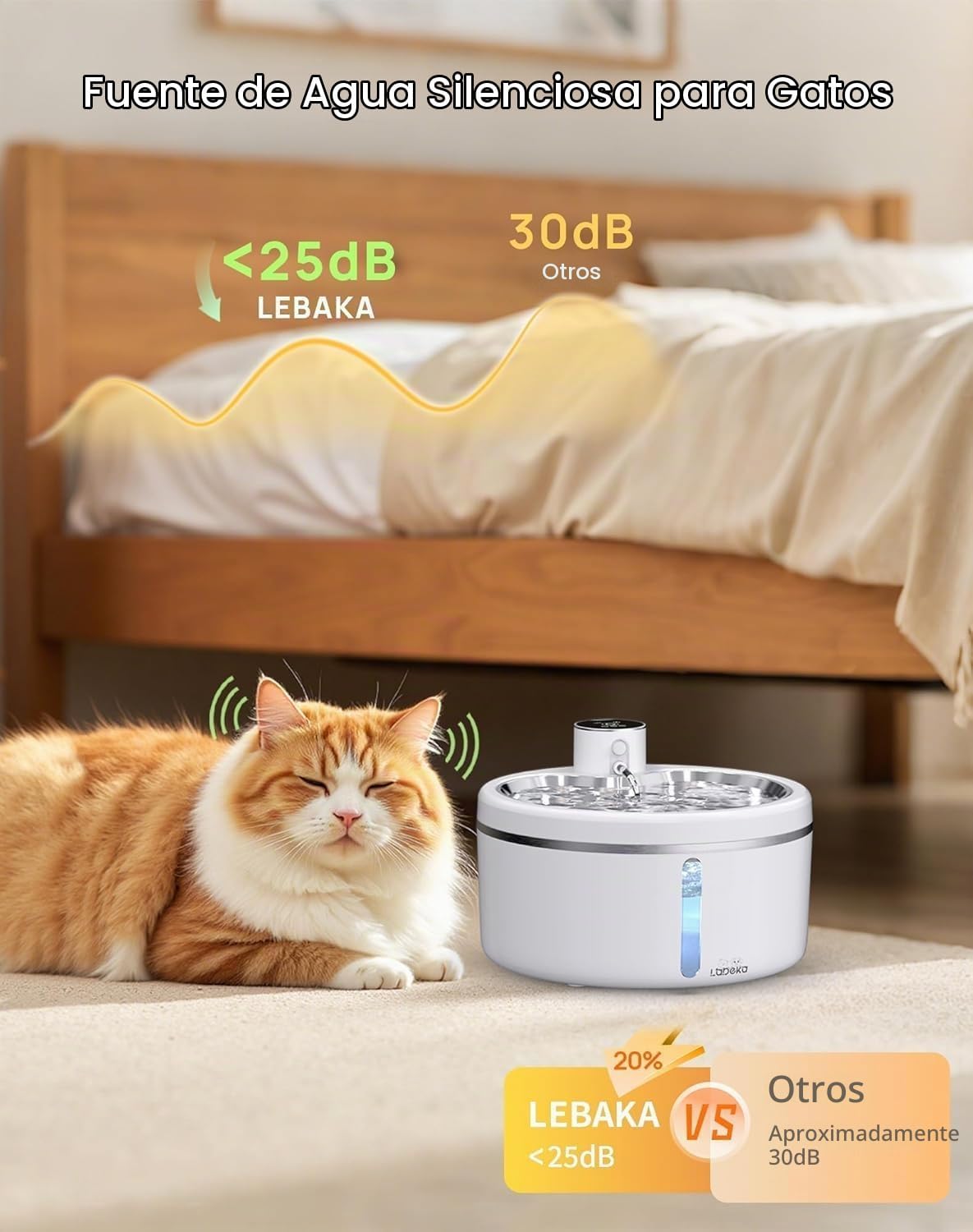 Fuente de agua inalámbrica para gatos [con bandeja de acero inoxida...