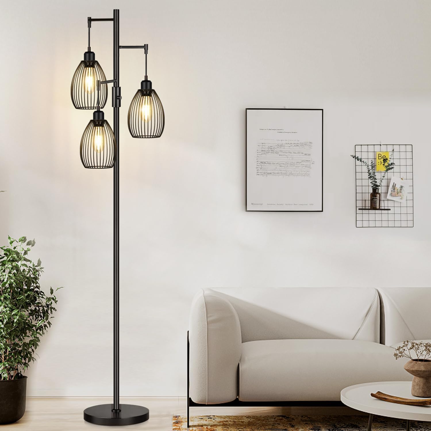 Lámpara de pie regulable, 3 bombillas LED Edison de 800LM incluidas...