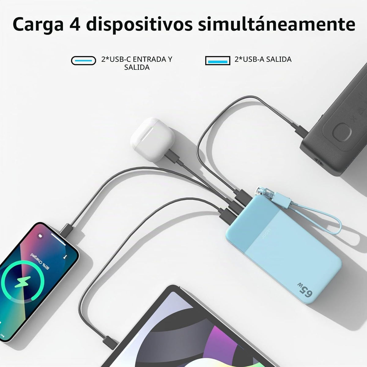 JUOVI Cargador portátil, banco de energía para portátil de 65 W, ca...