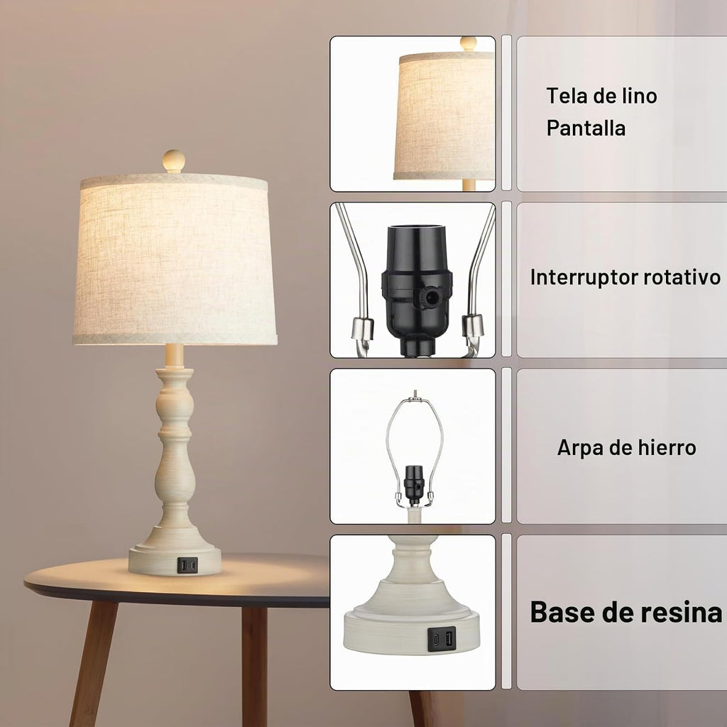 Leasgy Juego de 2 lámparas de mesa auxiliar de granja para sala de...