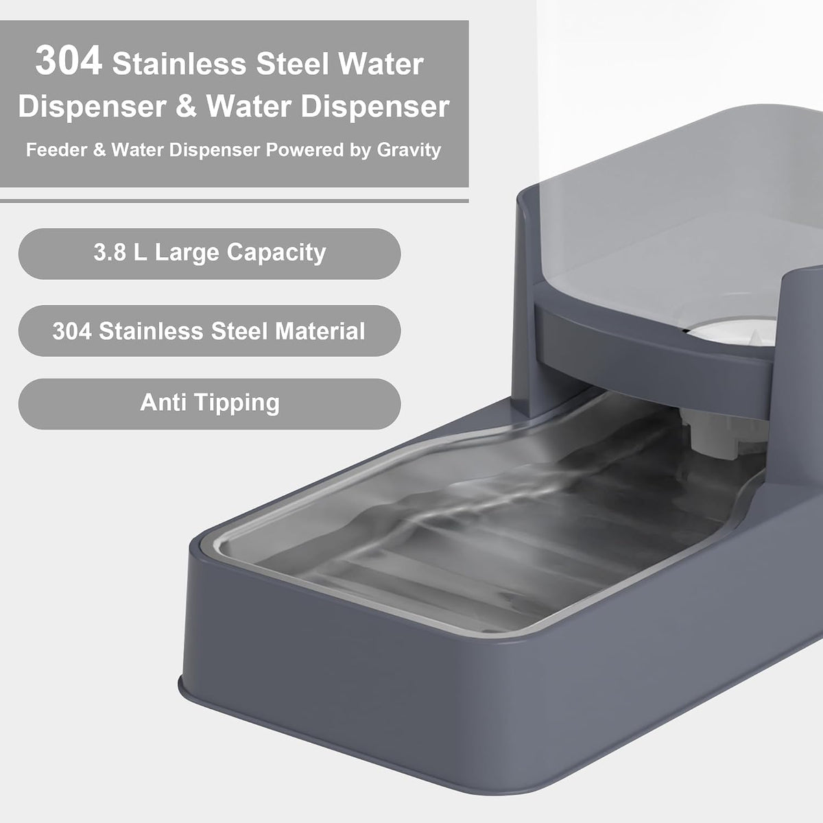 Wefeedy Comedero de acero inoxidable para gatos y dispensador de ag...