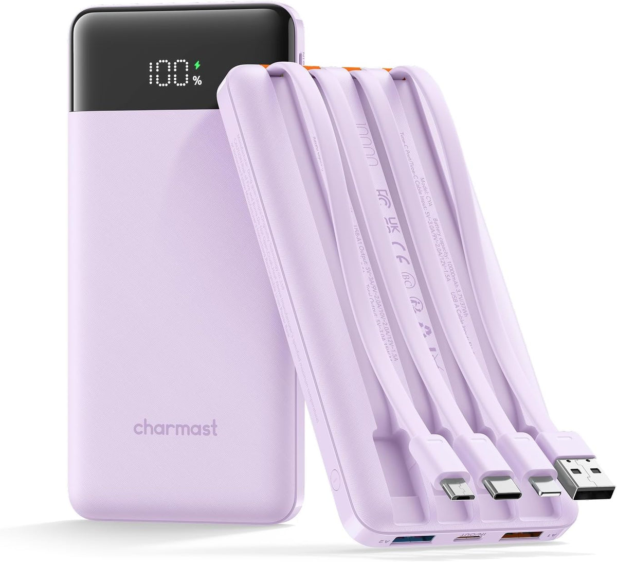 charmast Cargador portátil de carga rápida, 4 cables incorporados,...