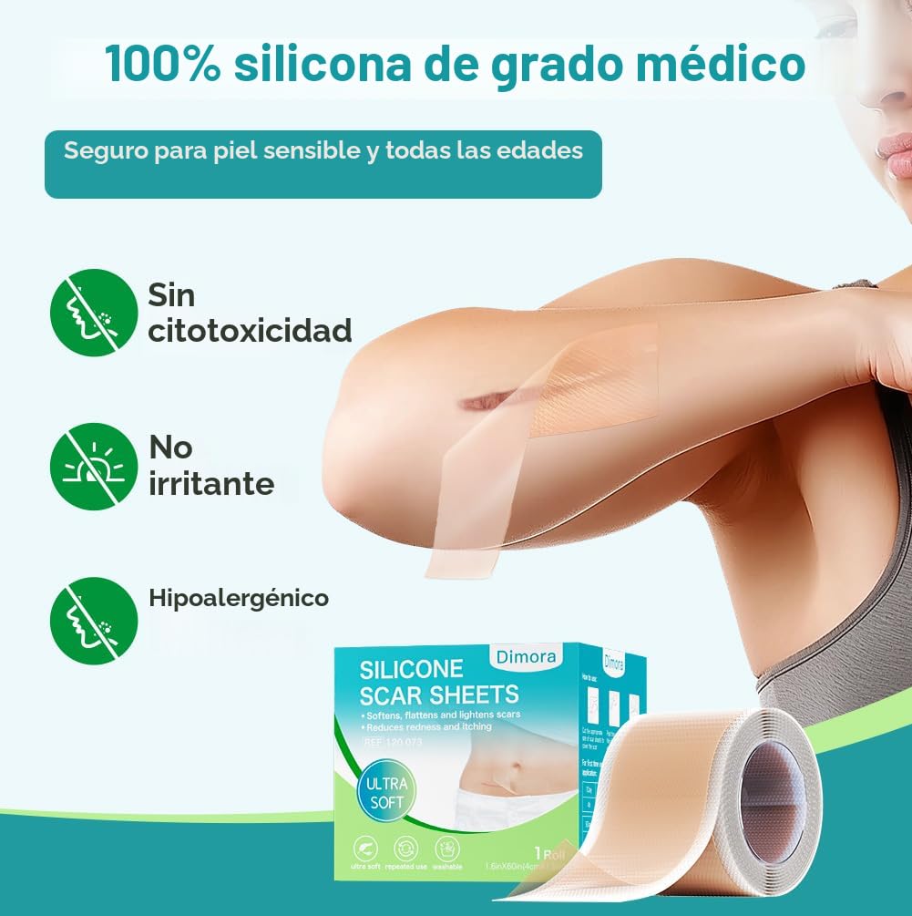 Dimora - Láminas de silicona de grado médico para cicatrices, cinta...