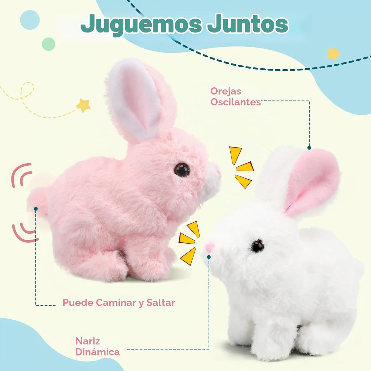 Oeofuzep Hopping Walking Bunby - Juguete realista de conejo con son...