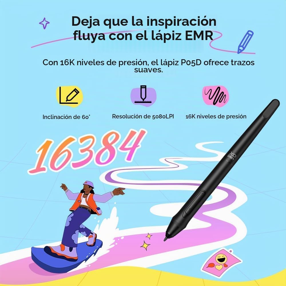 XPPen Deco mini7W V2 Tableta de dibujo inalámbrica, 16384 niveles d...
