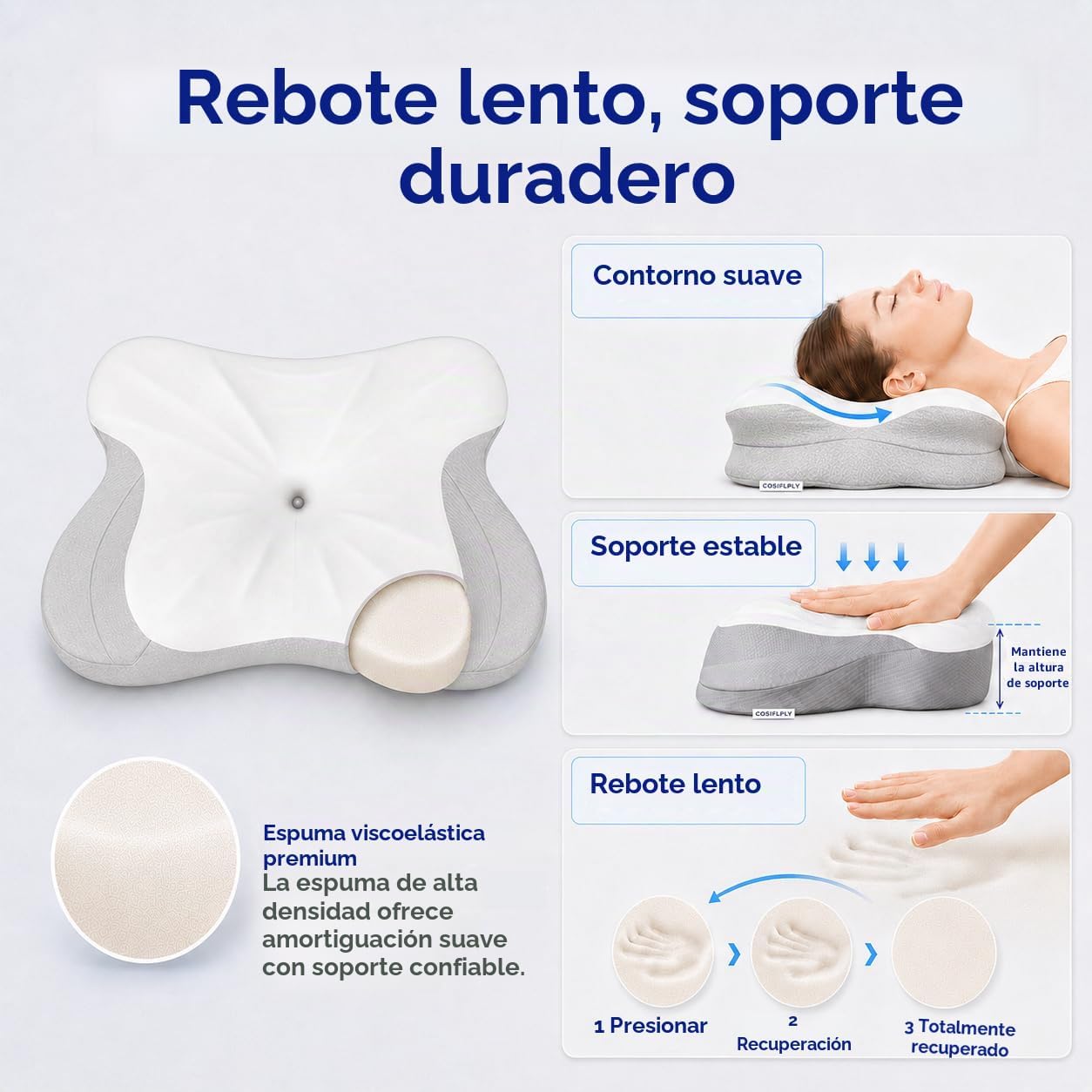 COMFORLAY Almohada cervical de espuma viscoelástica no tóxica sin t...